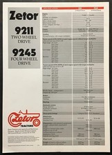 ZETOR 9211 2WD 9245 4WD TRACTOR Agricultural Sales Specification Leaflet c1978