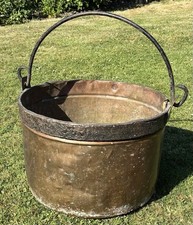 Antique Vintage Copper & Iron Handled Cauldron/Cooking Pot/Log Basket/Plant Pot