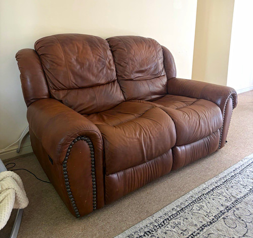 Brown leather seater - brown,