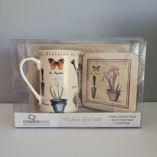 Time for tea mug coaster tray set Jardin garden gift