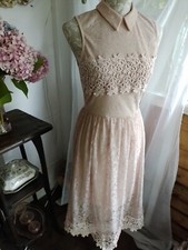 Cute pastel pink collared lace wedding dress in size 10 uk