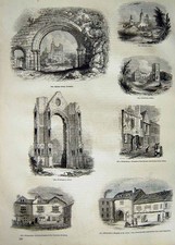 Old Antique Print *1690 C1890 Byland Abbey Yorkshire Bermondsey Fountains