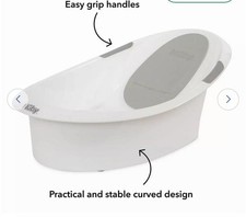 Compact Baby Bathtub - White/Grey, Built-in Seat, Foam Headrest, 0-12 Months