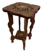 Indian Carved Wood Fish Leg Folding Accent Table Plant Stand Inlay - G9 O782