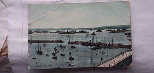 Antique postcard harbour - harbour, boats