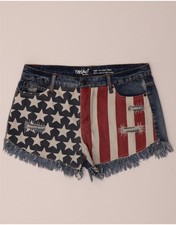 MOSSIMO Womens High Rise Denim Shorts US 12 Large W31 Blue Colourblock USA CG03