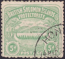 British Solomon Islands 1907 Large Canoe 5d Emerald-Green Used SG5 cat £80