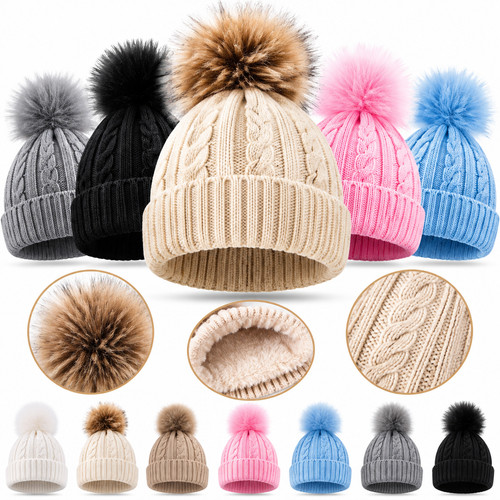 Knitted bobble hat - hat, men's