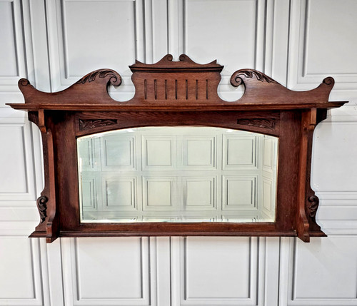 Antique overmantle wall mirror - overmantle,