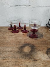 6x Luminarc France Red hexagonal footed Hock Wine Goblets. VGC. 