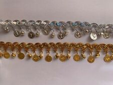 Metallic Braid with Bells Bell Trim with Coin SILVER or Gold 1" 2.5cm X 1 YARD