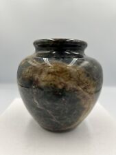 Vintage Heavy Marble Vase Round Dark Grey & Brown Veined  Home Decor 4.5" / 10cm