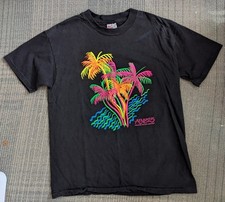 Vtg Neon Black Single Stitch T Shirt Sz Large Atlantis Palm Hanes Beefy Tee