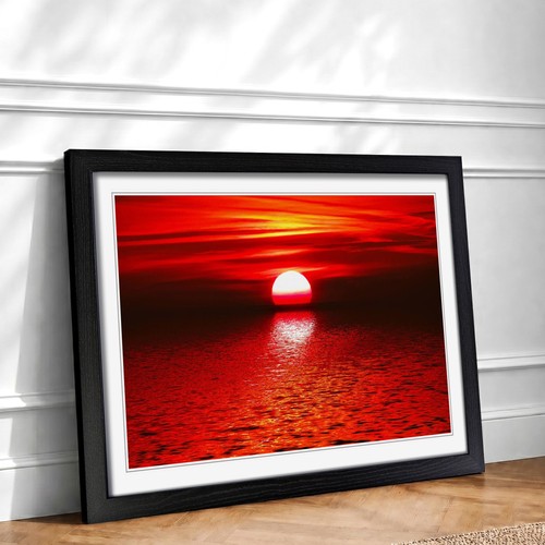 Landscape red sunset framed - red,
