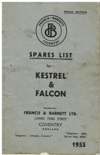 FRANCIS BARNETT FALCON & KESTREL ORIGINAL 1955 ILLUSTRATED PARTS LIST
