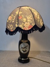 Vintage Hopson Bridgers Oriental Porcelain Table Lamp Floral Fringe Shade