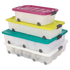 35L 45 70 Litre Large Under Bed Plastic Storage Box Wheeled w/Lids Shoes Clothes