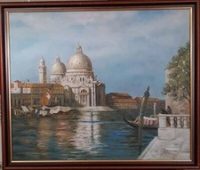 Framed Quality Hand Painted Oil Painting, Venice Waterway 20x24in Signed Mathews
