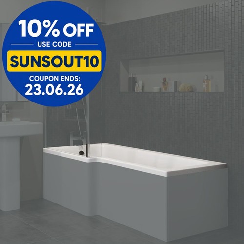 1600mm shaped shower bath - 1600mm, l
