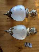 2 vintage etched frosted glass globe ceiling light shades fittings used 