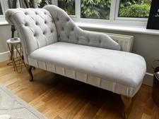 Stunning French Luxury Velvet Champagne Grey Chaise Lounge Chair