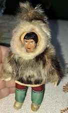 Vintage Handmade Eskimo Doll, Hand Sewn Parka, the Perfect Anuit Clothing. 13 cm