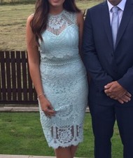 Lipsy VIP Embroidered Midi Dress 10 Cornflower Blue Xmas Party Lace Occasion UK