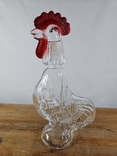 GLASS ROOSTER DECANTER WITH RED COMB LID HAND BLOWN STYLE CLEAR BOTTLE 0.7 LITRE