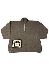 Pachamama Handmade Heavy 100% Wool Hand Knit Jumper Sweater 1/4 Zip Brown L/XL