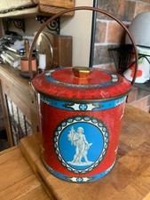 Vintage Baret Ware Biscuit Barrel Tin.  Red with Blue 