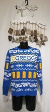 Unisex Greggs Sausage Rolls Christmas Jumper Size Large (XM9-17) (Hole On Arm)