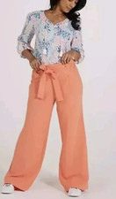 Dannii Minogue Tie Front Wide Leg Trouser Peach Size 10 Petite new QVC j4