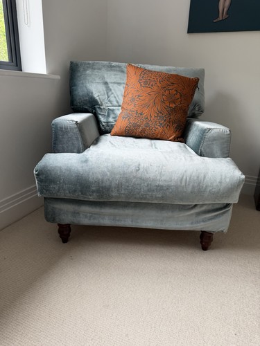 Large ice blue velvet armchair - ice,