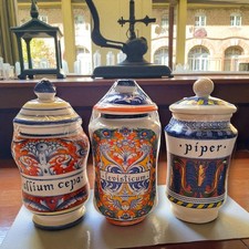 Vintage Italian Apothecary Spices Jars Set of 3  Porcelain Hand Painted- Perfect
