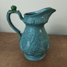 Antique c.1840, William Ridgway 'Bacchus & Pan' Moulded Earthenware Jug, Teal