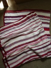 Huge Sumptuous Hand Crochet Blanket Throw Reds & Whites Never Used