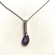 Sterling Silver Amethyst Dangle Pendant CZ 925 Chain Necklace Pretty Gift 44cm