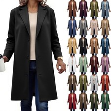 Women's Overcoat Single Breasted Wool Blend Jacket Ladies Long Sleeve Warm Coats