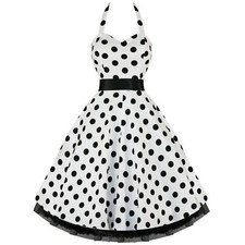 H & R WHITE DRESS BLACK SPOTTY