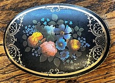 VTG Candle In Painted Crackle Glaze Floral Tin Antique Style Trinket Box Bright