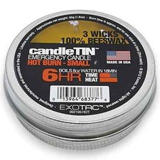 Exotac Candle Tin 100% Natural Beeswax Emergency Survival Candle  Hot Burn