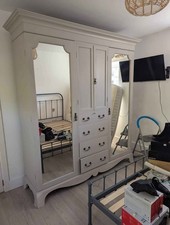 Large Ornate Double Wardrobe with Centre Drawers - Solid Wood