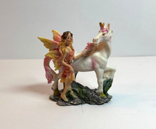 Unicorn and Fairy Figurine - Mythical Creatures Ornamental Statue - Pink/Yellow