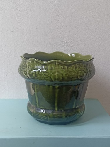 Vtg majolica jardiniere green - vtg,
