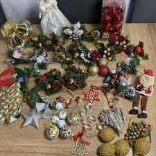 joblot of mixed christmas decorations - sprigs,baubles angel,bells bows more