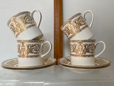 RARE VINTAGE ROYAL WORCESTER HYDE PARK 4 X CUPS AND SAUCERS HEAVY GILDING