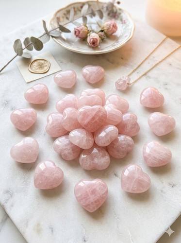 Rose quartz heart - rose, crystal