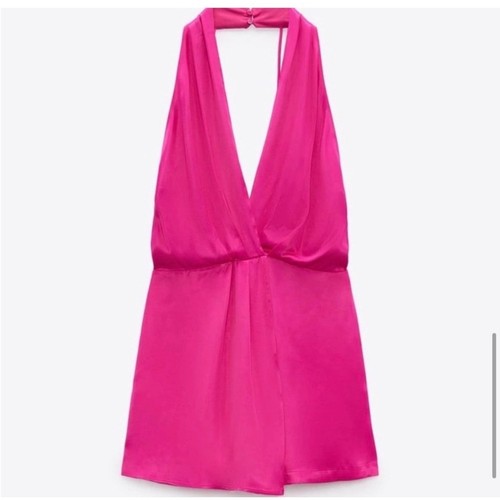 Zara fuschia satin halter open - zara,
