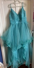 Turquoise Teal Sparkly Organza Ball Prom Gown Dress 16