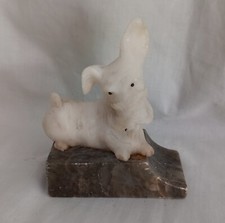 Art Deco Marble Dog Figurine Statue White Grey Hand Carved 4.75" Scotty Westie